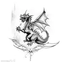 3d dragon tattoos sketch, with blue fire the dripping out of mouth, on leg tattoo design idea