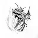 3d dragon tattoos sketch, with blue fire the dripping out of mouth, on leg tattoo design idea