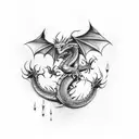 3d dragon tattoos sketch, with blue fire the dripping out of mouth, on leg tattoo design idea