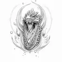 3d dragon tattoos sketch, with blue fire the dripping out of mouth, on leg tattoo design idea