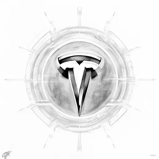 Tesla logo with cyber punk filler tattoo design idea