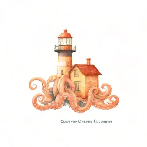 geometric octopus wrapped around lighthouse  tattoo design idea