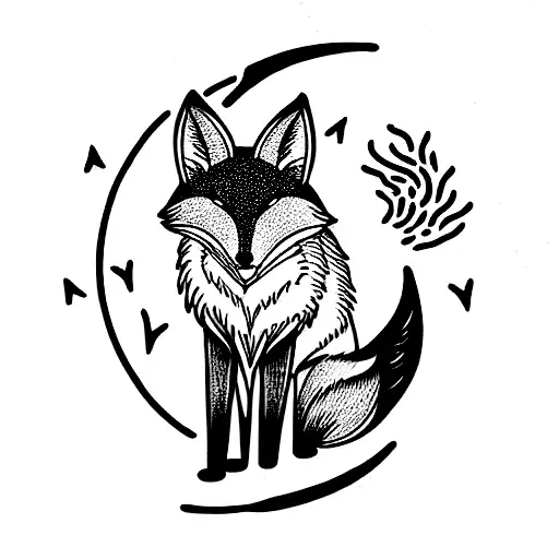 fox which moon broom tattoo design idea