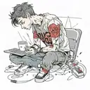 a boy with lots of struggle, broken heart, painful life, loves to code to develop website, looking for love,  tattoo design idea