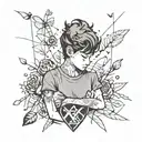 a boy with lots of struggle, broken heart, painful life, loves to code to develop website, looking for love,  tattoo design idea