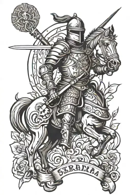 serbian knight holding a sword tattoo design idea