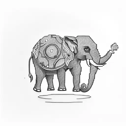 A tattoo of a pixelated elephant eating a slice of pizza tattoo design idea