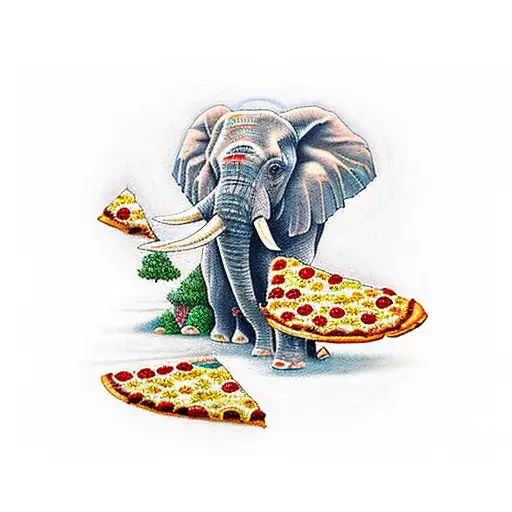 A tattoo of a pixelated elephant eating a slice of pizza tattoo design idea