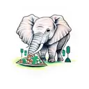 A tattoo of a pixelated elephant eating a slice of pizza tattoo design idea