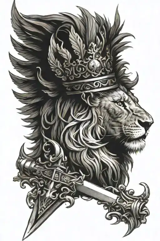 sword lion wings s crown tattoo design idea