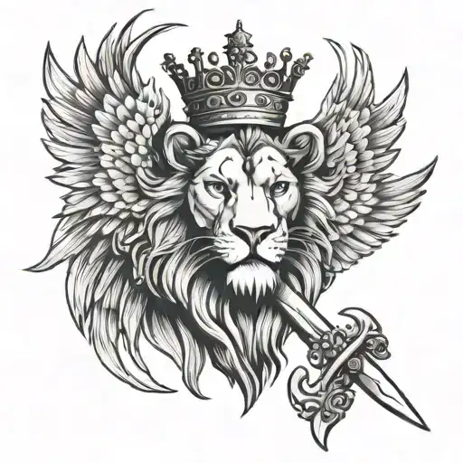 sword lion wings s crown tattoo design idea