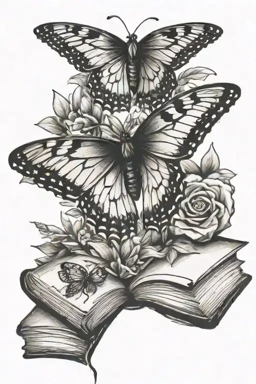 butterfly flying, quicksilver, kingfisher and a book  tattoo design idea