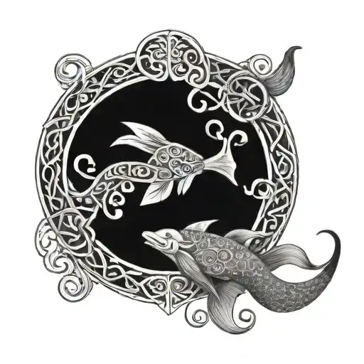 An intricate Celtic knotwork design incorporating elements of the Hawaiian islands and sea creatures tattoo design idea