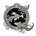 An intricate Celtic knotwork design incorporating elements of the Hawaiian islands and sea creatures tattoo design idea