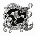 An intricate Celtic knotwork design incorporating elements of the Hawaiian islands and sea creatures tattoo design idea