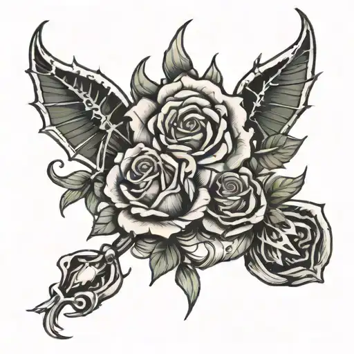 money rose and devil  tattoo design idea