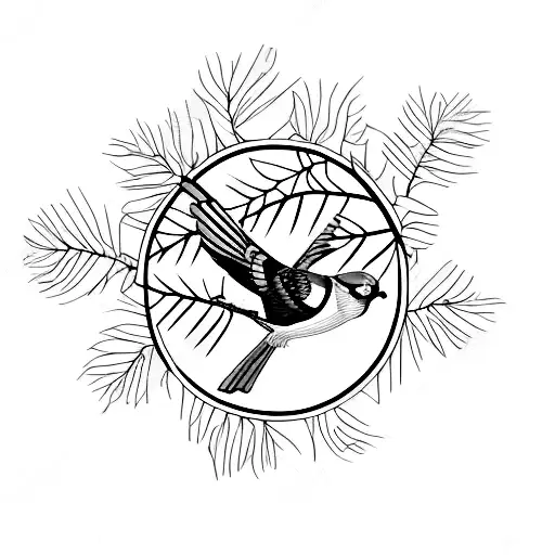 A detailed illustration of a blue jay perched on a tree branch overlooking a mountain landscape tattoo design idea