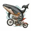 whale driving bicycle tattoo design idea