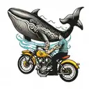 whale driving bicycle tattoo design idea