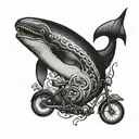 whale driving bicycle tattoo design idea