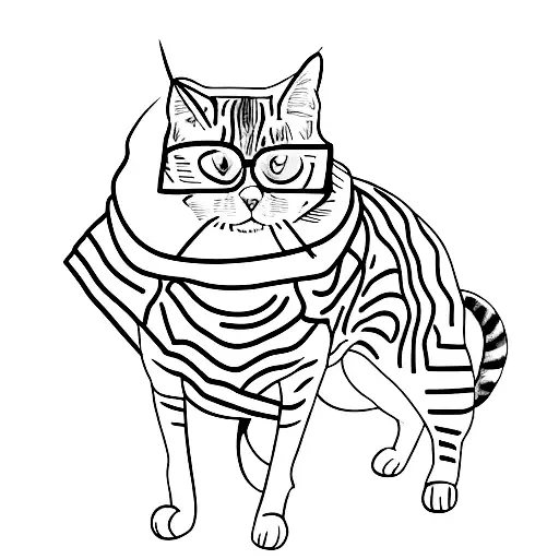 A minimalist tattoo of a fashionable cat wearing a workout headband, combining the client's interests in fashion, cats, and fitness tattoo design idea