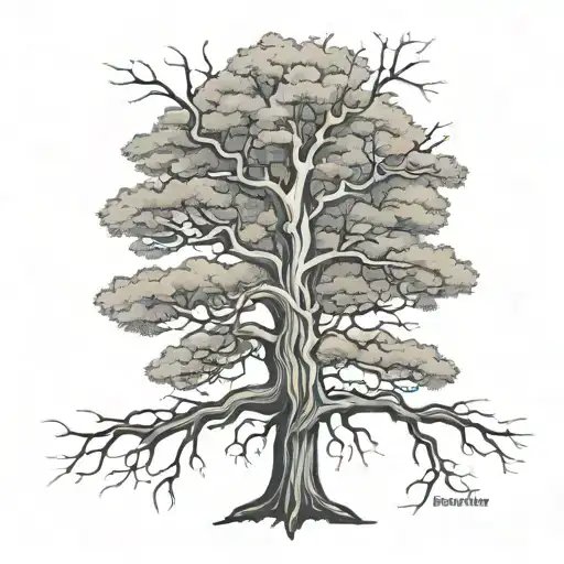 Tree with the words Second Adolescence in the bark tattoo design idea
