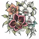 intertwined roses and orchid flower tattoo design idea