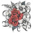 intertwined roses and orchid flower tattoo design idea