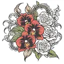 intertwined roses and orchid flower tattoo design idea