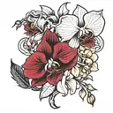 intertwined roses and orchid flower tattoo design idea