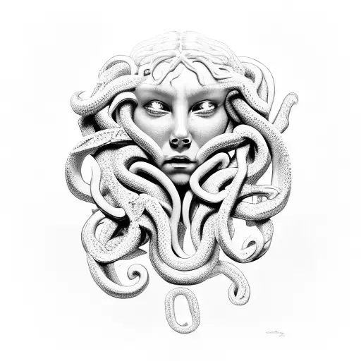 Medusa crying, stone, snakes, beautiful tattoo design idea