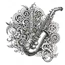 Incorporate a saxophone into a surrealistic music-themed sleeve design tattoo design idea