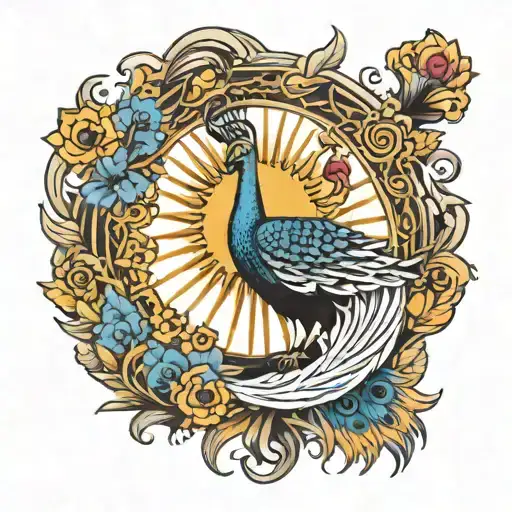 The Sun and the Peacock tattoo design idea