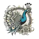 sun and peacock tattoo design idea