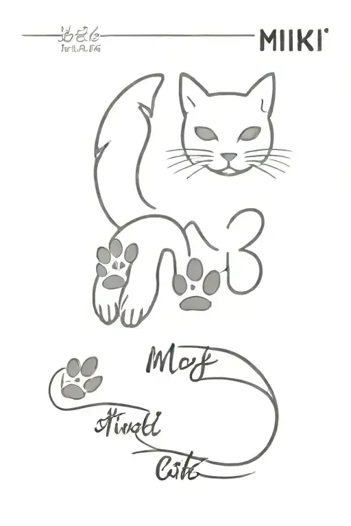 cat paw prints and name Miki tattoo design idea