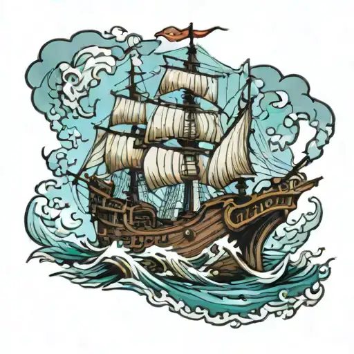 pirate ghost ship wreck tattoo design idea