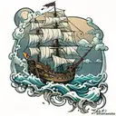pirate ghost ship wreck tattoo design idea