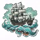 pirate ghost ship wreck tattoo design idea