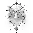 Arrow that starts as a tree and goes trough the galaxy then the milky way then the map of earth that has a blue eye init tattoo design idea