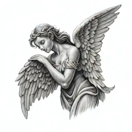 angel with wings looking up tattoo design idea