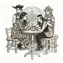 four people sitting at a table  tattoo design idea