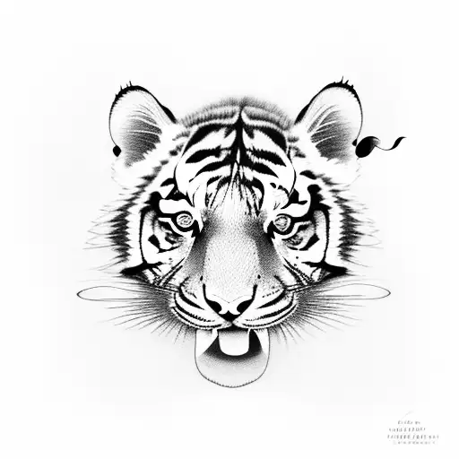 Tiger cub with flower in mouth tattoo design idea