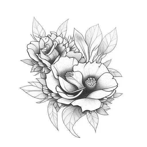 bottom leg sleeve flowers dark shading tattoo design idea