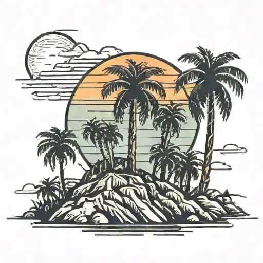 hollywood sign with palms rising sun tattoo design idea