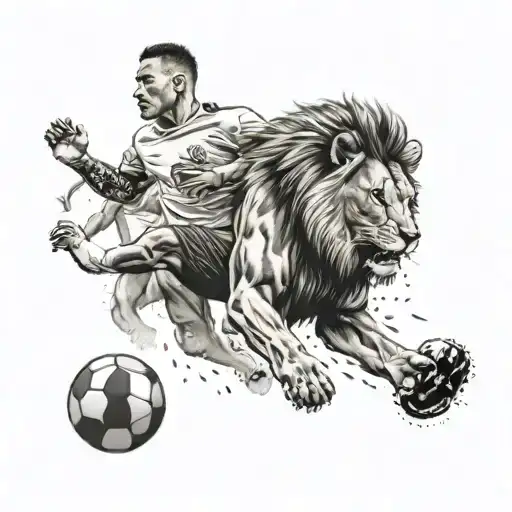 Create a tattoo featuring a football player running with a lion beside them tattoo design idea