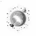 Planet exploding with a small aircraft leaving its atmosphere in a straight trajectory, to the left, at an angle of 45 d tattoo design idea