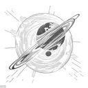 Planet exploding with a small aircraft leaving its atmosphere in a straight trajectory, to the left, at an angle of 45 d tattoo design idea