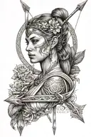 Artemis goddess, crescent moon, bow and arrow  tattoo design idea