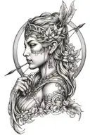 Artemis goddess, crescent moon, bow and arrow  tattoo design idea