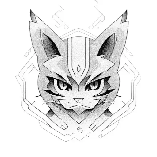 gato preto + mew pokemon tattoo design idea